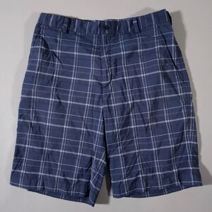 Nike Golf Shorts Mens 32 Blue Plaid Dri-FIT Performance Flat Front 388782-419